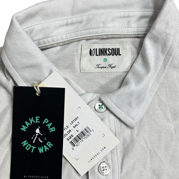 Linksoul Shirt Mens S Green Stripe DORA Golf Polo LS1201 Luxury Cotton White - Picture 3 of 9